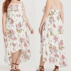 Torrid Ivory Floral Hi-Low Gauze Ruffle Midi Dress Plus Size 5X